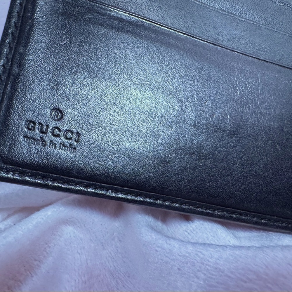 Gucci GG Canvas Black Trifold Wallet Vintage Silver Logo Plate Made in Italy - Picture 9 of 12